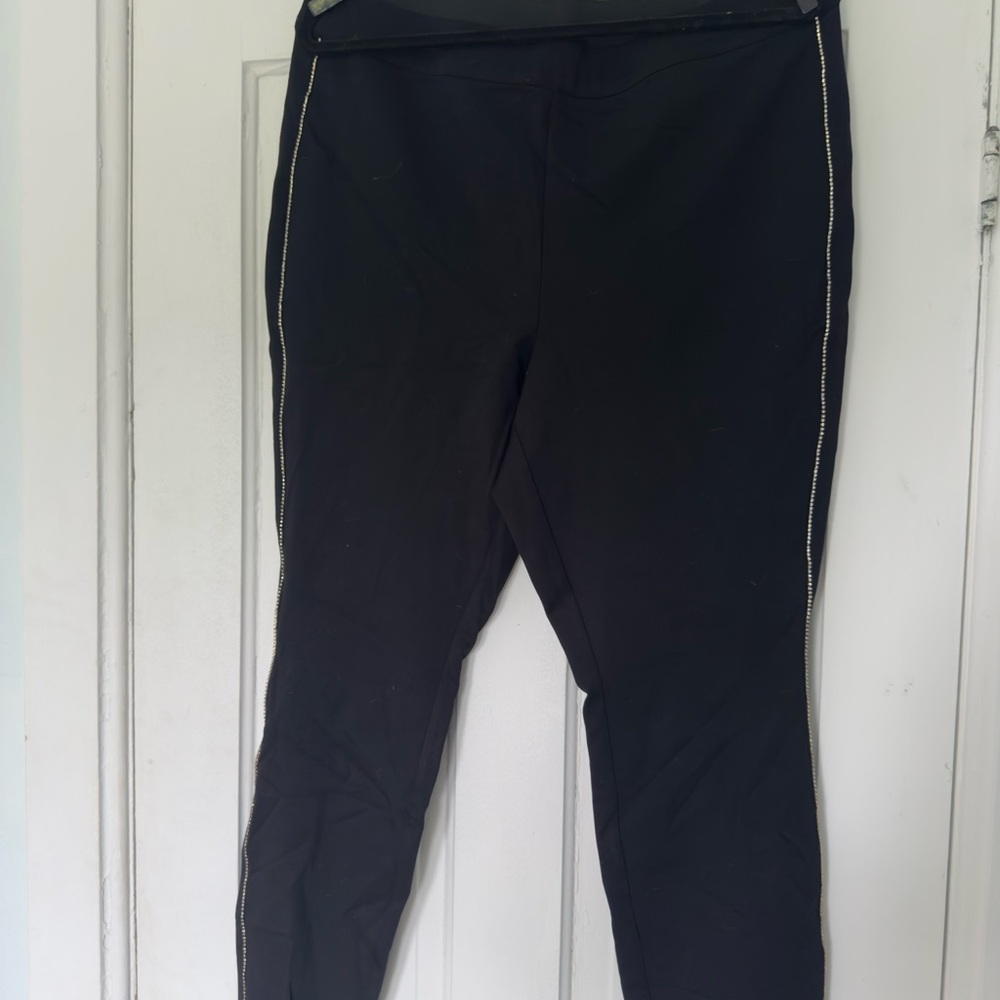 Lane Bryant Pull-On High-Rise Ponte Black Leggings with Rhinestone Trim